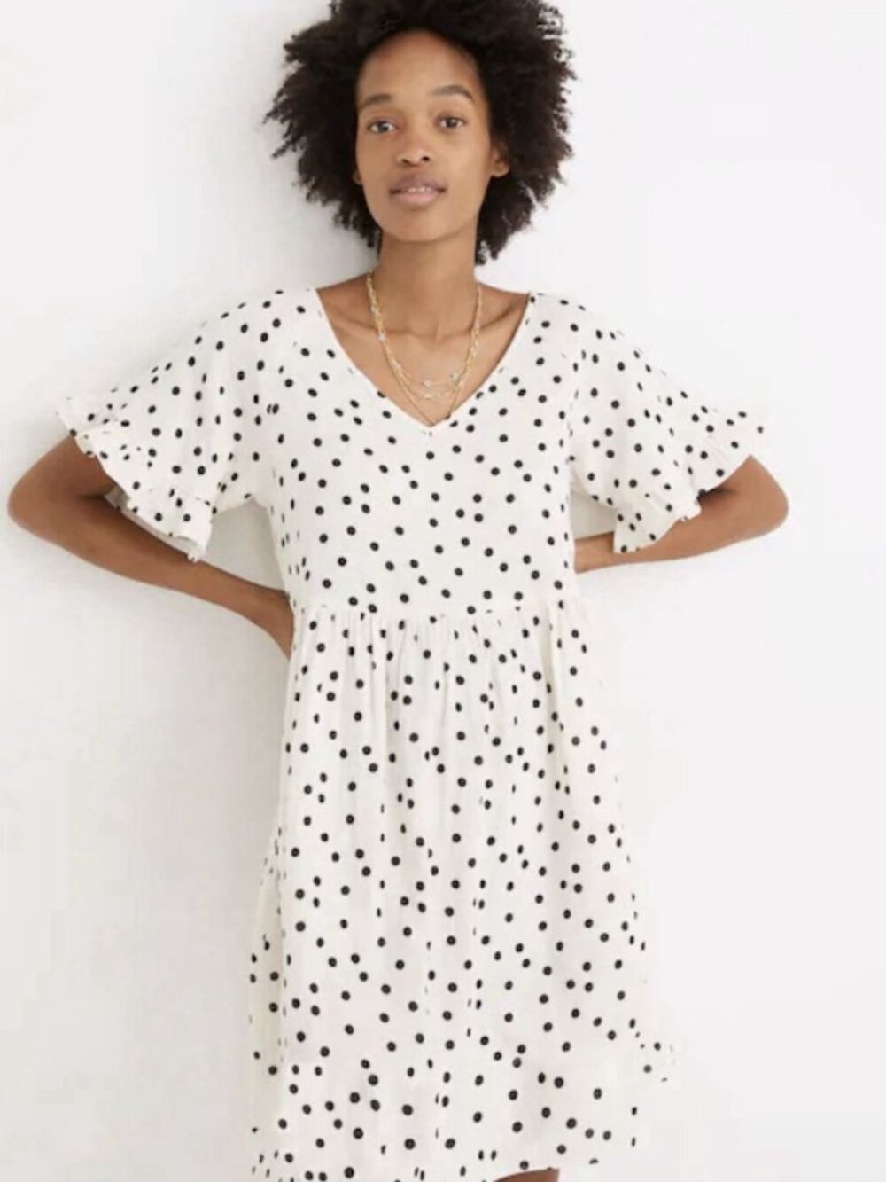 Madewell Lightspun Ruffle Sleeve Babydoll Dress Size Small Polka Dot Toss Preppy